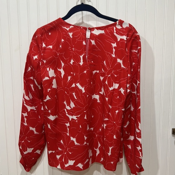 Oscar de la Renta red and white silk floral printed blouse - Picture 4 of 7